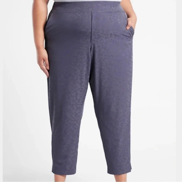 Athleta Leopard Medieval Brooklyn Textured Ankle Pant Blue Dressy Trouser Sz 16 - Picture 1 of 9